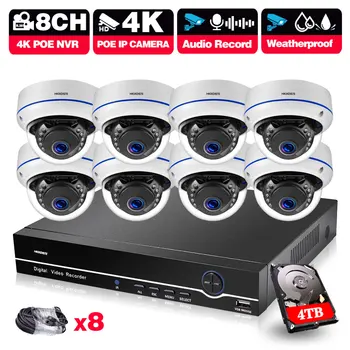 4K Ultra HD Güvenlik Kamera POE Sistemi Seti H. 265 Ev CCTV Gri 8MP Dome IP Kamera Açık 8MP Gözetim Kayıt Kiti