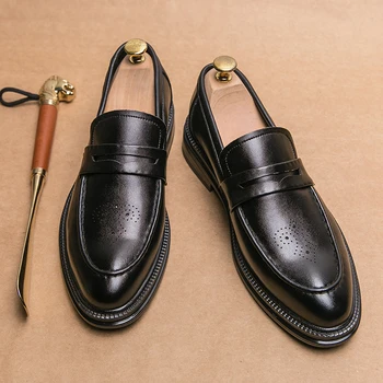Lüks Marka Kalın Taban Loafer'lar erkek ayakkabısı Kalın Alt Sivri Burun Rahat İngiliz Tarzı Oxford ayakkabı Erkekler Tasarımcı deri ayakkabı