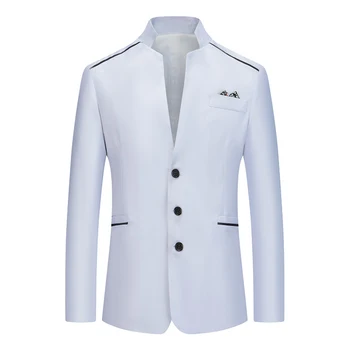 Resmi kıyafet Blazer Erkekler için Slim Fit Standı Yaka Ceket İş İş Düğmesi Ceket Beyaz / Gri / Pembe / Kırmızı / Lacivert