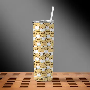 Komik Shiba Inu Termos kapaklı bardak ve Saman Yoga Severler termos kupa Vakum Bardak Su Şişesi Kahve Fincanları Seyahat Hediyeler