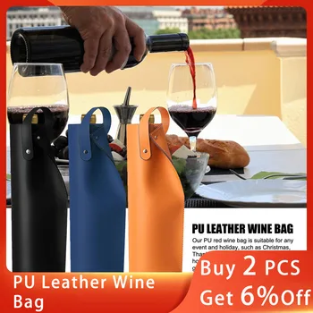 PU Deri Tek Şişe Şarap Çantası PU Deri Saplı Yeniden Kullanılabilir Şarap Tote Taşınabilir Şarap hediye çantası Şarap Hediye Paketi Su Geçirmez