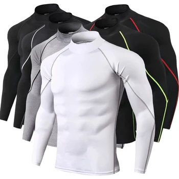 Erkekler Vücut Geliştirme Spor T-shirt Hızlı Kuru Koşu Gömlek Uzun Kollu Sıkıştırma Üst Spor T Shirt Erkek Spor Sıkı Döküntü Bekçi