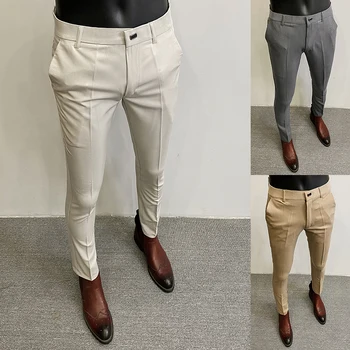 2023 İlkbahar Yaz Yeni Düz Renk Sosyal İş günlük giysi Pantolon Streç İnce Ofis Pantolon erkek Takım Elbise Pantolon 36-28