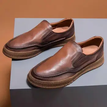 38-44Mens İnek Bölünmüş deri ayakkabı İlkbahar Sonbahar Düz tabanlı Slip-on Loafer'lar Platformu Parti Rahat Rahat Erkek Ayakkabı H129