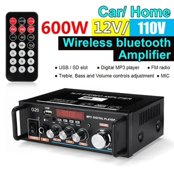 12V - 220V lcd ekran 300W+300W Dijital HİFİ Ses Stereo güç amplifikatörü Bluetooth FM Radyo Uzaktan Kumanda İle AB Ev Araba