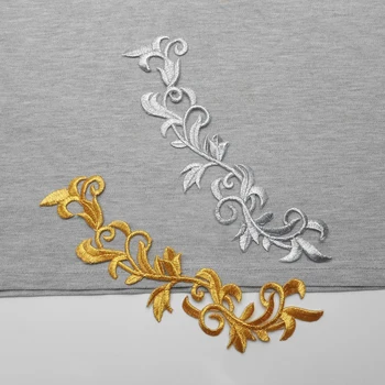 2 adet/grup Uzun Çiçek Altın Gümüş Demir On Aplikler İşlemeli Yamalar Dantel Kumaş Dekorasyon Vintage Elbise Kostümleri Dıy Düzeltir