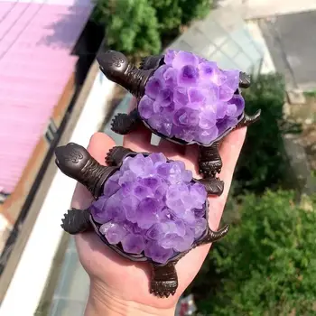 DIY Doğal Mor Kristal Kaplumbağa Kaplumbağa Zanaat El Yapımı Kristal Kaplumbağa Süsler Ham Taşlar Mor Kristal Kaplumbağa Minyatürleri