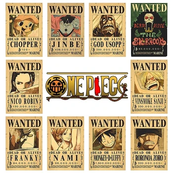10 Adet / takım Anime One Piece Vintage Posterler Çocuk Odası Oturma Duvar Dekorasyon Karikatürler Korsan Aranıyor Resimleri Çıkartmaları Oyuncaklar