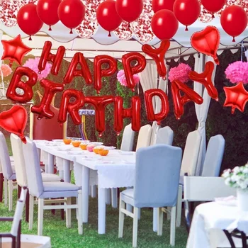 27 Adet Kırmızı Doğum Günü Partisi Süslemeleri Folyo Mutlu Doğum Günü Balon Afiş Kalp Yıldız Balon Kız Doğum Günü Partisi Balon Malzemeleri