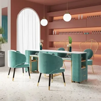Nordic ışık lüks Kayrak Tırnak Masaları Profesyonel Çift manikür masası Salon mobilyası güzellik salonu manikür masası Sandalye Seti Z