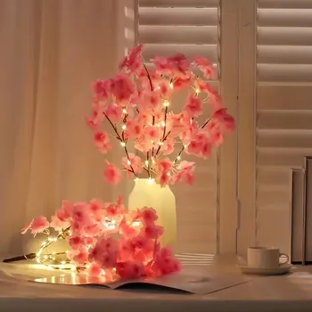 Yapay Pembe Kiraz Çiçeği Ağacı Dalı pil kumandalı ışıklar Düğün Doğum Günü Partisi noel ev dekorasyonu