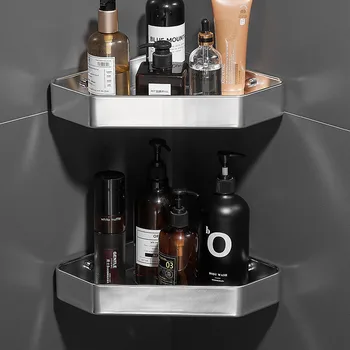 Gri banyo köşe rafı duş şampuanı Raf Depolama Alüminyum Tutucu Gümüş / Siyah Duvara Monte Banyo Donanım Mutfak Sepeti