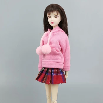Pembe Giysileri Barbie Bebekler Moda Kazak Hoodie Kırmızı Ekose Pilili Etek Kıyafetler 1/6 BJD Bebek Aksesuarları Çocuk Oyuncakları