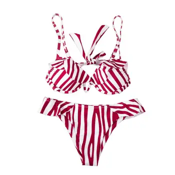 Büyüleyici Gökkuşağı Çizgili Baskılı Ruffles bikini seti Bikini seti Sıkı Çabuk Kuruyan