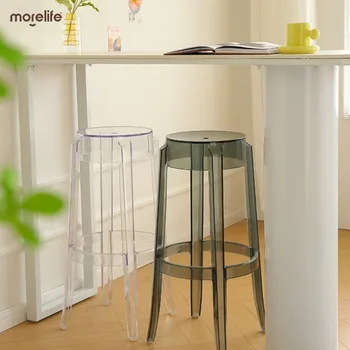Modern basit şeffaf tabure ışık lüks bar bar taburesi sandalye ev plastik tabure