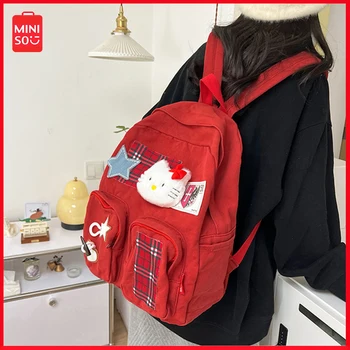 2024 Sanrio Sevimli omuzdan askili çanta İlkbahar ve Sonbahar Yeni Kore Öğrenci Sırt Çantası Hello Kitty Kadın Büyük Kapasiteli Okul Çantası Seyahat Çantası