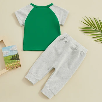 Toddler Erkek bebek St Patrick Günü Kıyafet Kısa Kollu Eire Nakış Gömlek Üst koşucu pantolonu İrlandalı Giysileri