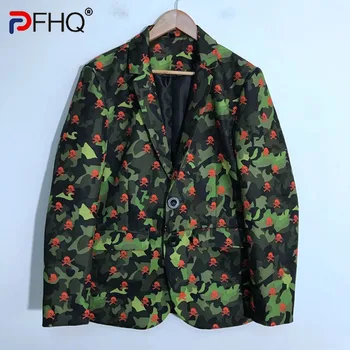 PFHQ erkek Kafatası Baskılı Darkwear Çin Şık Blazer Streetwear Kişiselleştirilmiş Gösterisi Rahat Karikatür Yaratıcılık Ceket Sonbahar 21Z1385