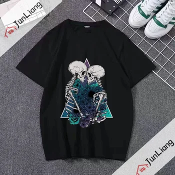 Y2k Giyim Severler Öpücük Tatlı Kafatası kadın büzgü T Shirt Erkekler için Punk kısa kollu tişört Paskalya Goth Giysileri Üstleri Harajuku