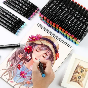 XYDDJYNL Tek Renk Sanat Markers Çift Kafa Fırça Kalem 168 Renkler Alkol Bazlı İşaretleyiciler Kalemler Kroki Manga Çizim Sanat Malzemeleri
