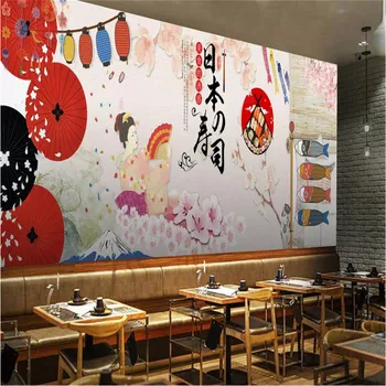 Özel Japon Ukiyo-e Bayan 3D Duvar Kağıdı Suşi Restoran Japon Mutfağı Endüstriyel Dekor Arka Plan duvar kağıdı 3D