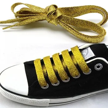 1 Çift 110cm Parlak Düz Ayakabı Altın Gümüş Altın İplik Spor Bootlaces Sneakers spor ayakkabı Dizeleri Erkekler Kadınlar Tembel Danteller