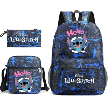3PC-SET Disney Dikiş Lilo ve Dikiş Sırt Çantası omuzdan askili çanta + kalem çantası Öğrenci okul çantası Açık Güzel Moda En İyi Hediye