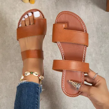 Kadın Minimalist Tanga Sandalet 2023 Yeni Moda düz Sandalet Yaz Açık Plaj Tatil Eğlence Kadın Ayakkabı