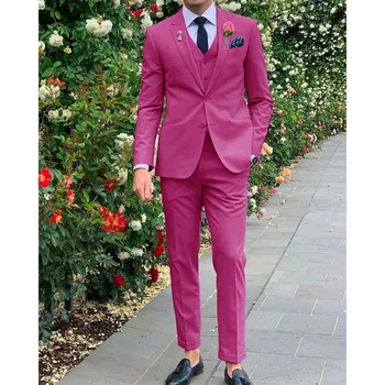 Erkek Üç parçalı Zarif ve Şık İnce Düz Renk Tasarım Damat düğün elbisesi Rahat Commuting Rahat Takım Elbise Erkekler için