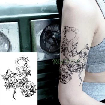 Su geçirmez Geçici Dövme Etiket Yılan Çiçek sahte dövme flaş dövme tatouage büyük boy kol geri vücut sanatı kız kadınlar için erkekler
