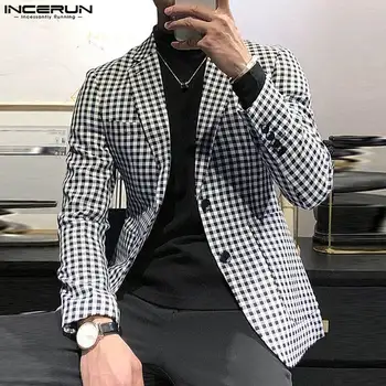 INCERUN Üstleri 2023 Kore Tarzı erkek Damalı Doku Desen Tasarım Takım Elbise Mont Eğlence Erkek Sıcak Satış Uzun Kollu Blazer S-5XL
