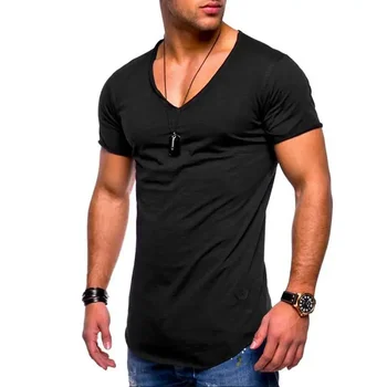 B1289 erkek Tees Tops Geldi Derin V boyun kısa kollu erkek t shirt Slim sağlıklı tişört erkekler Sıska rahat yaz gömlek camisetas
