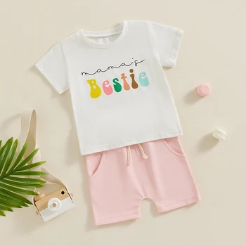 Yaz giysileri Toddler Bebek Kız Mamas Bestie T Shirt Şort Setleri Bebek 3 6 12 18 24 Ay 2T 3T 4T Giysileri