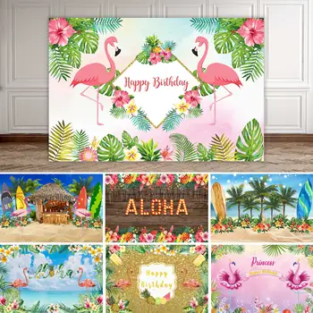 NeoBack Yaz Tropikal Hawaii Flamingo Doğum Günü Backdrop Parti Arka Plan Çiçek Yeşil Photocall Dekorasyon Kutlama Afiş