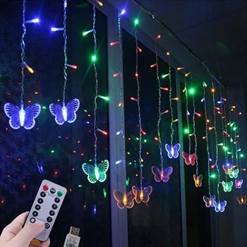1 ADET kelebek perde ışıkları 4.5 M/14.8 FT 120LED USB kumandalı peri ışık ev, doğum günü, sevgililer günü dekorasyon(Renkli)