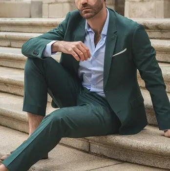 Zümrüt Yeşili Slim Fit Resmi erkek Takım Elbise Çentik Yaka Özel Düğün Parti İş Smokin 2 Parça Ceket + Pantolon Kostüm Homme