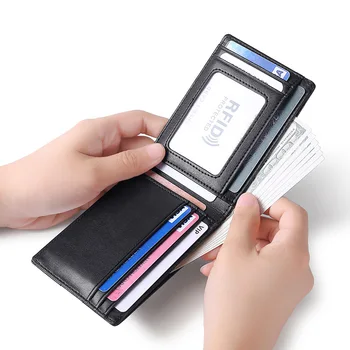 Ultra ince erkek Cüzdan Para Klip Hakiki Deri KİMLİK Banka Kredi kart tutucu RFID İnce Para Klipleri Çanta Çanta Cartera Hombre