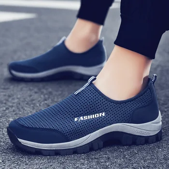 Yaz Örgü ayakkabı Erkekler Sneakers Artı Boyutu Hafif Nefes Yürüyüş Ayakkabısı Yeni Slip-On Rahat Rahat erkek Shoesdrt5