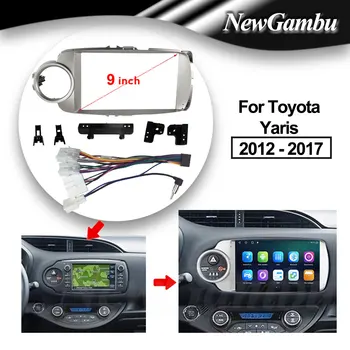NewGambu 9 inç Toyota Yaris 2012 - 2017 İçin Gümüş Çerçeve Ses Adaptörü Dash Trim Kitleri Facia Paneli Radyo Çalar ekran 2 Din
